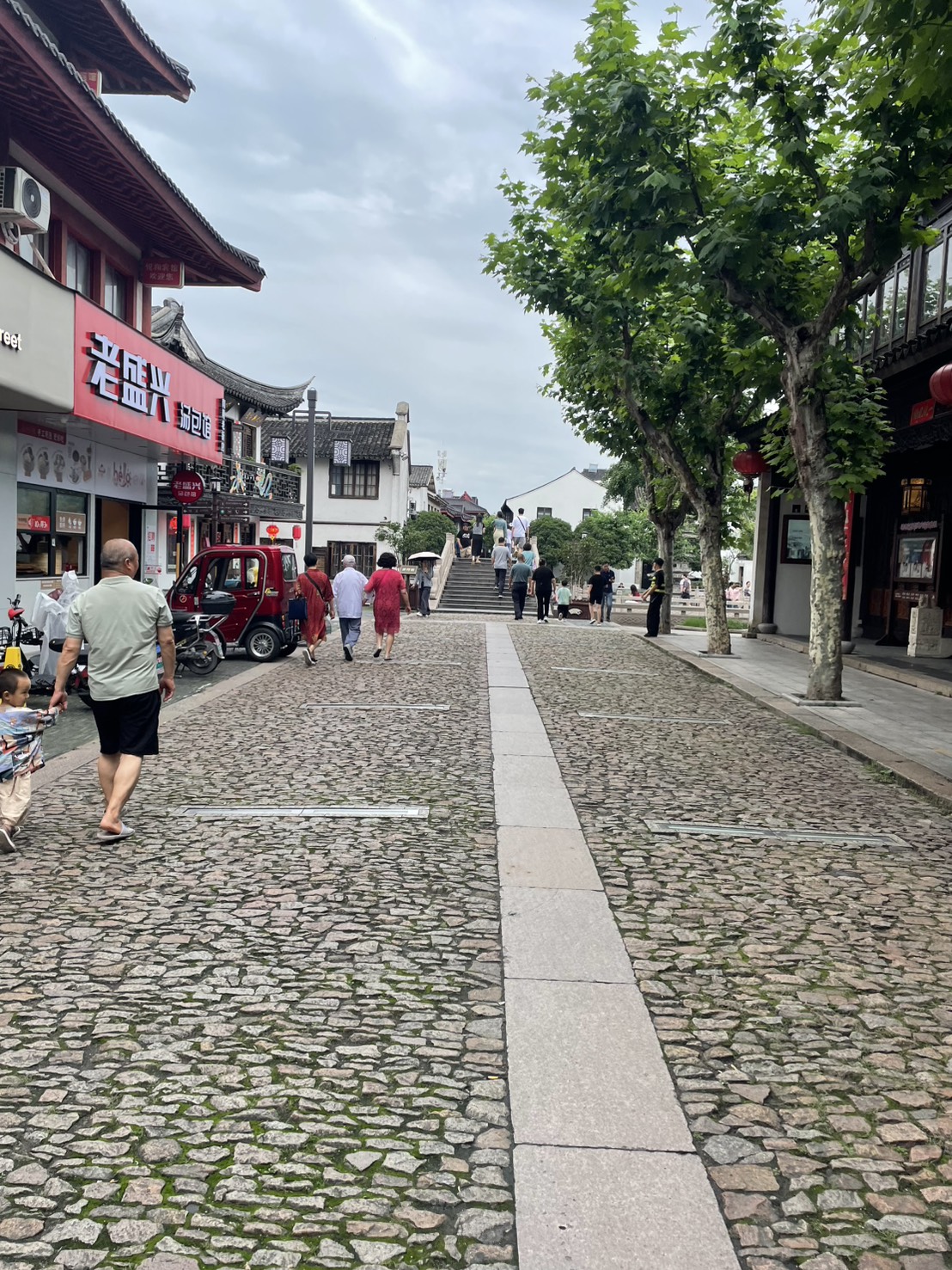 南翔古鎮の石畳の通りと老盛興の看板
